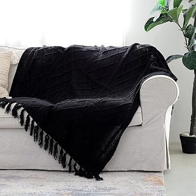 Couverture tricotée solide, douce et confortable, couverture décorative légère avec frange pour canapé