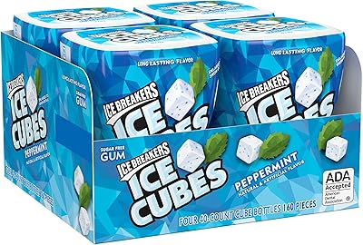 Ice breakers glaçons gomme sans sucre avec xylitol, menthe poivrée, 40 pièces
