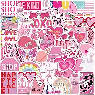 Ensemble d'autocollants de style rose preppy de 50 pièces imperméables pour scrapbooking, journal