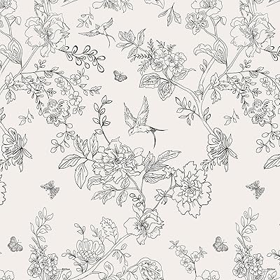 Papier peint amovible autocollant à motif de fleurs noires et blanches, taille 17,7"