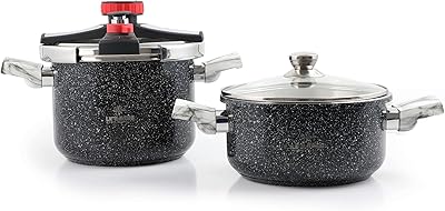 Ensemble autocuiseur life smile, 5l + 7l en acier inoxydable/revêtement granit/système de verrouillage