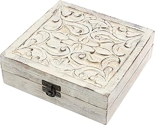 Boîte à souvenirs en bois blanc stonebriar avec fleurs sculptées sur couvercle à