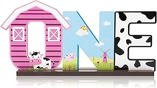 Pantide lettre monogramme d'animaux de la ferme rose centre de table en bois
