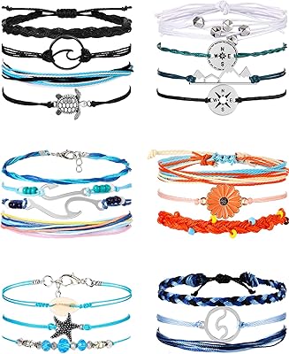 21 pièces bracelets de surf ocean wave réglables etanches faits à la main