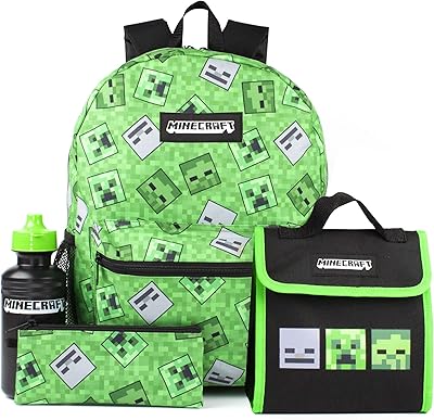 Sac à dos minecraft creeper pour enfants, ensemble de 4 pièces, sac à