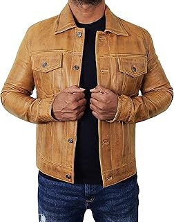 Veste de camionneur en cuir pour hommes, veste de camionneur classique coupe ajustée