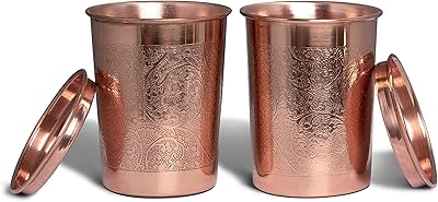 Verre en cuivre pur greentree® avec couvercle (lot de 2), bienfaits ayurvédiques