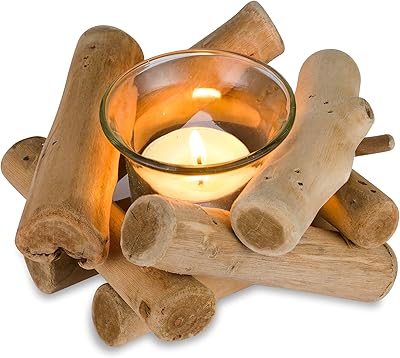 Bougeoir en bois fait à la main zikiki avec tasse en verre, style