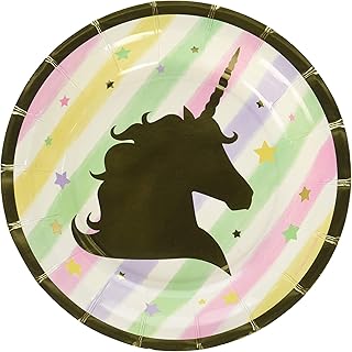Assiettes à déjeuner rondes en papier licorne scintillante creative converting, 8 pièces, 7