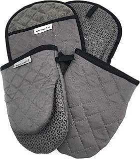 Ensemble de petites maniques et gants de cuisine kitchenaid, 4 pièces, gris