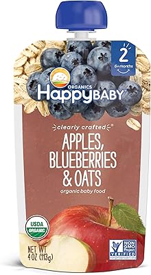 Aliment biologique pour bébé happy family stage 2 contient des pommes, des baies
