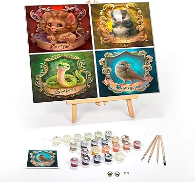 Paquet de 4 peintures par numéros pour enfants adultes débutants sur toile