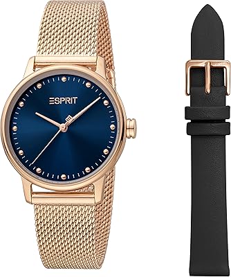 Montre pour femme cadran bleu marine analogique à quartz es1l334m0055set or