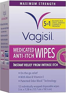 Lingettes médicamenteuses anti-démangeaisons vagisil à force maximale pour femmes, 12 pièces