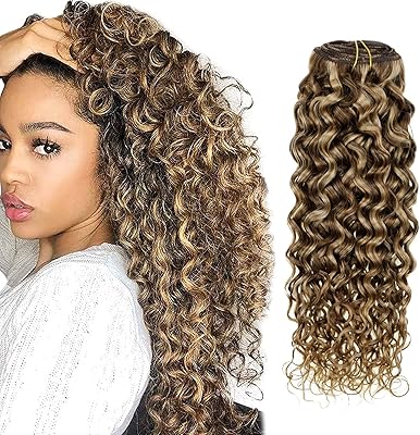 Extensions de cheveux bouclés à clips hito en brun et blond, extensions à