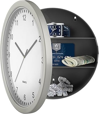 Montre analogique à piles avec coffre-fort mural caché argent 10 pouces