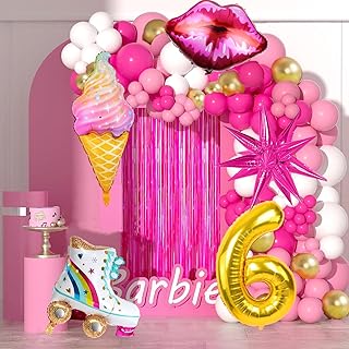 117 pièces décorations de fête d'anniversaire fille barbie kit d'arche de guirlande ballons