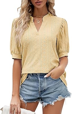 2023 t-shirt d'été pour femmes à manches courtes bouffantes et col en v