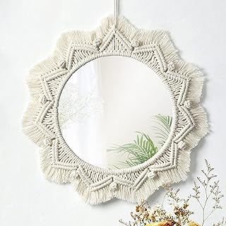 Miroir mural suspendu avec frange en macramé, miroirs ronds de style bohème vintage