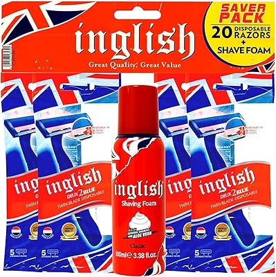 Pack d'alimentation en mousse à raser en anglais, 20 lames doubles jetables, 100