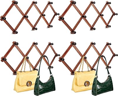 Porte-manteau extensible en bois 4 pièces design accordéon mural pour suspendre des tasses