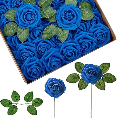 Ofrank fleurs artificielles 25 pièces de vraies roses artificielles avec tiges pour bouquets de mariage, fêtes prénatales, centres de table, tables de fête et décorations d'intérieur (bleu roi). Diaytar : L'e-commerce généraliste qui met le discount à l'honneur