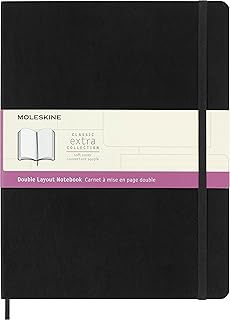 Cahier moleskine ligné uni, noir, très grand, couverture souple (7,5 x 10)