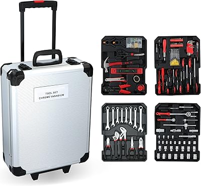 Boîte à outils kenzo 187 pièces, boîte à outils en acier chrome vanadium
