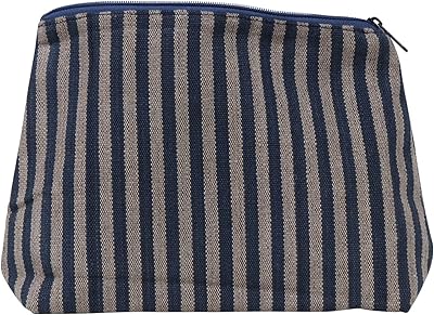 Pochette rayée en coton anatha, sac écologique avec fermeture zippée pour femme, bleu