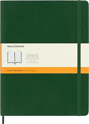 Cahier moleskine classic, couverture souple, xl (7,5 x 9,5"), ligné/ligné, vert myrte, 192