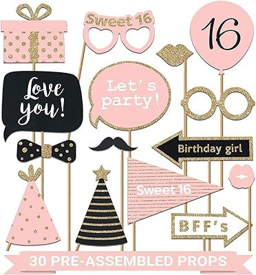 Accessoires pour photomaton sweet sixteen | entièrement assemblé 16e anniversaire vraies