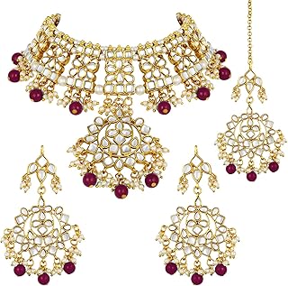 Collier traditionnel avec pendentif en perles de pierre kandan plaqué or 18 carats