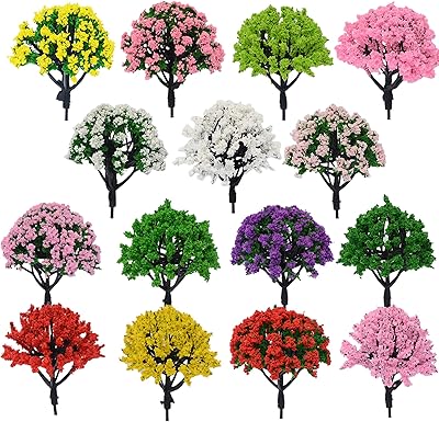 15 pièces arbres miniatures mélangés accessoires multicolores scène architecturale de train miniature faux
