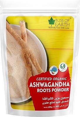 Poudre de racine d'ashwagandha biologique certifiée bliss of earth pour soulager le stress