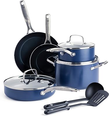 Ensemble de batterie de cuisine et poêles antiadhésives en céramique blue diamond, 10