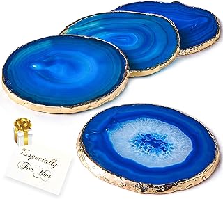 Ensemble de 4 dessous de verre en agate pour boissons cristal naturel