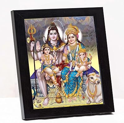 Cadre photo de table en bois lord shiva & family pour chambre pooja