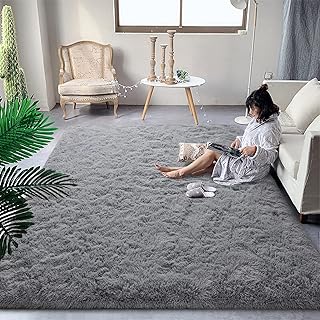Duike tapis shaggy super doux, tapis moelleux, 4 x 6 pieds, tapis gris