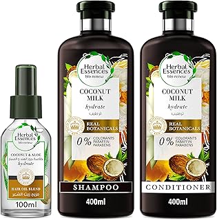 Shampooing et après-shampoing au lait de coco herbal essences avec mélange d'huile