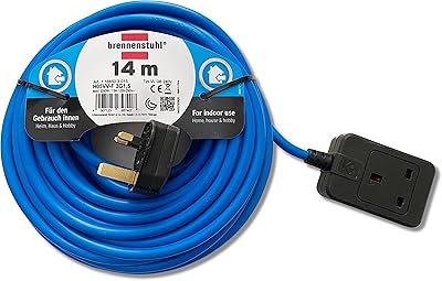 Rallonge prinnenstuhl 14 mètres, bleu, h05vv3g1, 5 mm, 240 volts, avec fiche ps