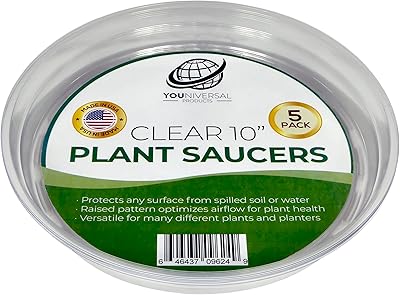 Paquet de 5 plateaux à plantes en plastique transparent de 10" pour d'intérieur