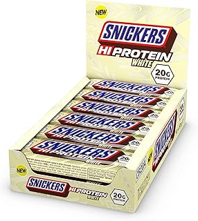 Barre protéinée au chocolat blanc snickers (12 x 57 g), collation hyperprotéinée au