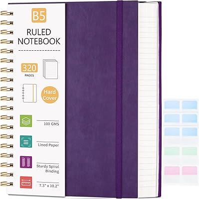 Cahier à spirale à couverture rigide, carnet de notes ligné d'université avec 320