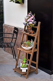 Yatai support de pot de fleur en bois naturel 3 couches décor