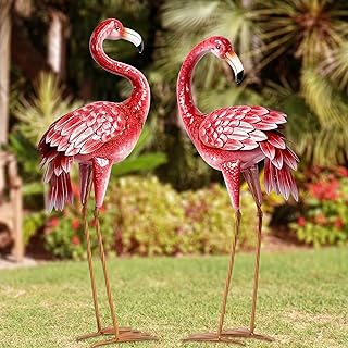 Statues et sculptures de jardin de flamants roses kirquist, grande figurine en métal