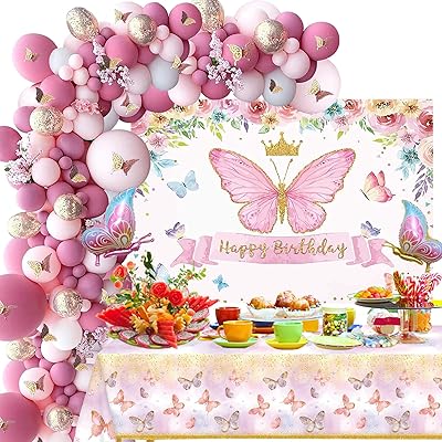 Décorations de fête d'anniversaire papillon pour filles - 133 pièces de fournitures