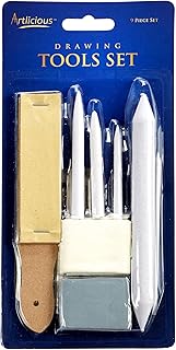 Artlicious - ensemble d'accessoires de dessin 9 pièces - tige, tortillon, gomme touffetée