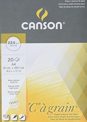 Papier à dessin épais canson ca vert 224 g/m2, texture grain fin, carnet