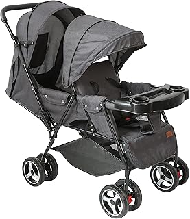 Poussette double tandem moon magnum easy fold | siège inclinable multi-positions | harnais
