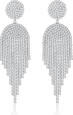Boucles d'oreilles bohèmes à pampilles pour femmes strass brillants boucles longues uniques